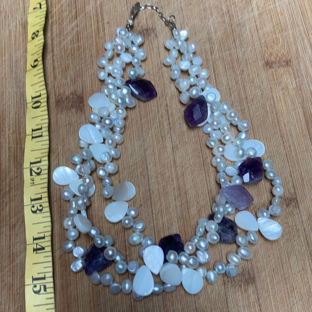 NWT Chunky Freshwater Pearl and Amethyst Necklace